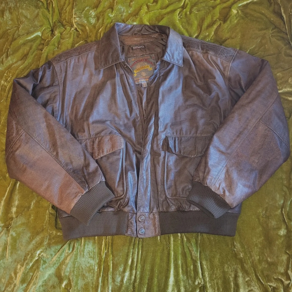 brown Adventure Bound vintage leather jacket